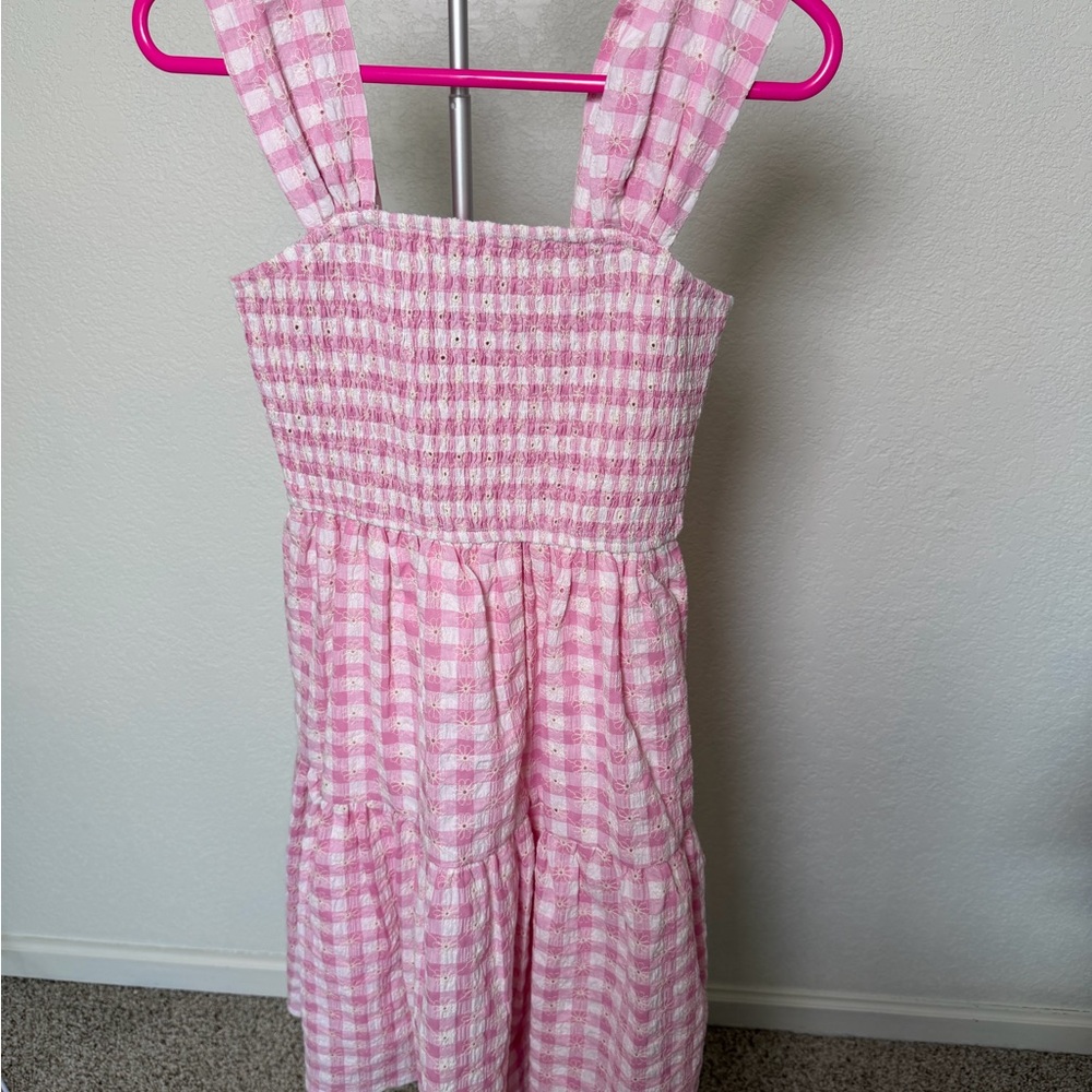 Pink Gingham Smocked Mini Dress with Wide Straps